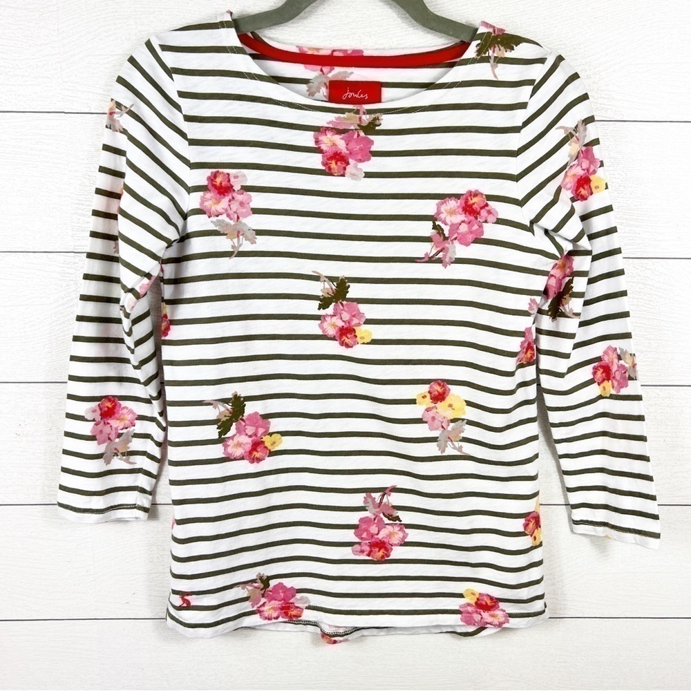 JOULES Harbour Jersey Stripe Floral 3/4 Sleeve Top